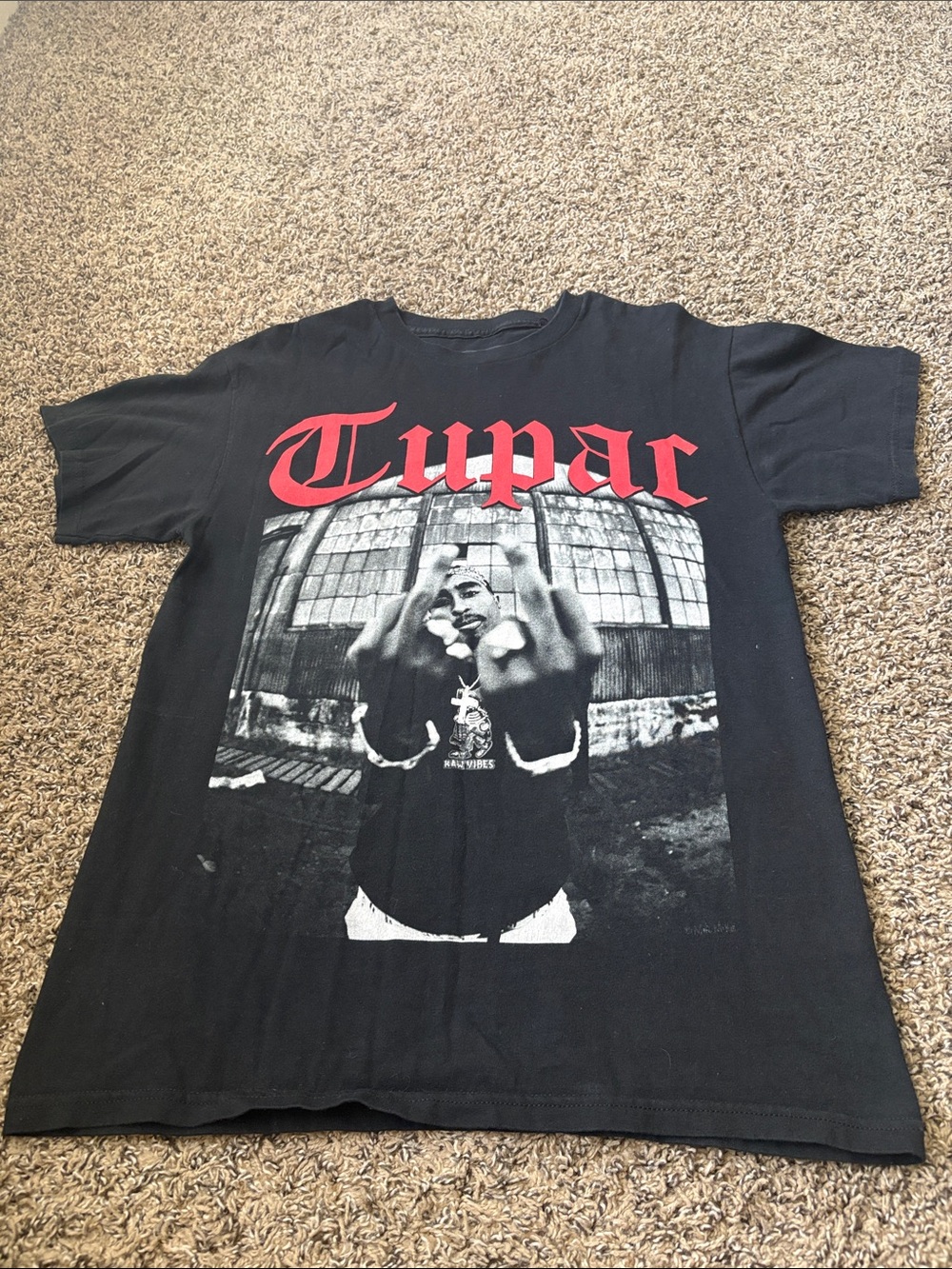Black Tupac Graphic Tee - Iconic Red Logo